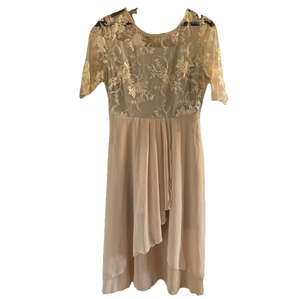 Womens Half Sleeve Lace Dress A Line Wedding Formal Party Midi Dress Sz M